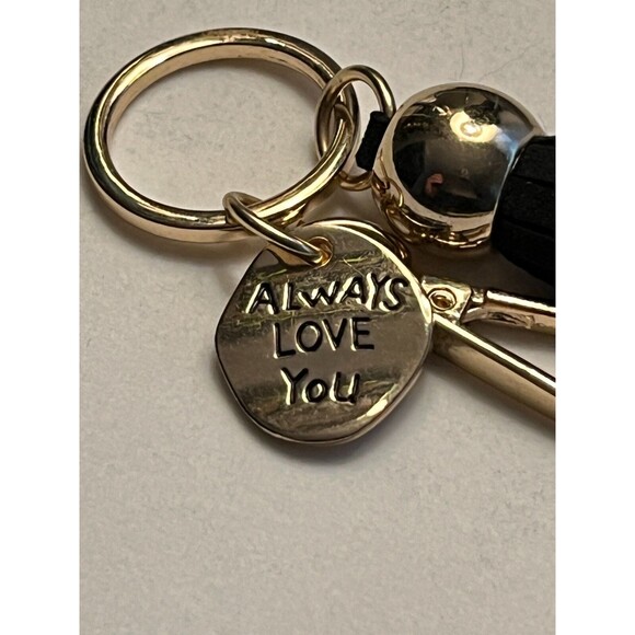 Keychain Black Tassel Always Love You Gold Tone Charm - Picture 4 of 8